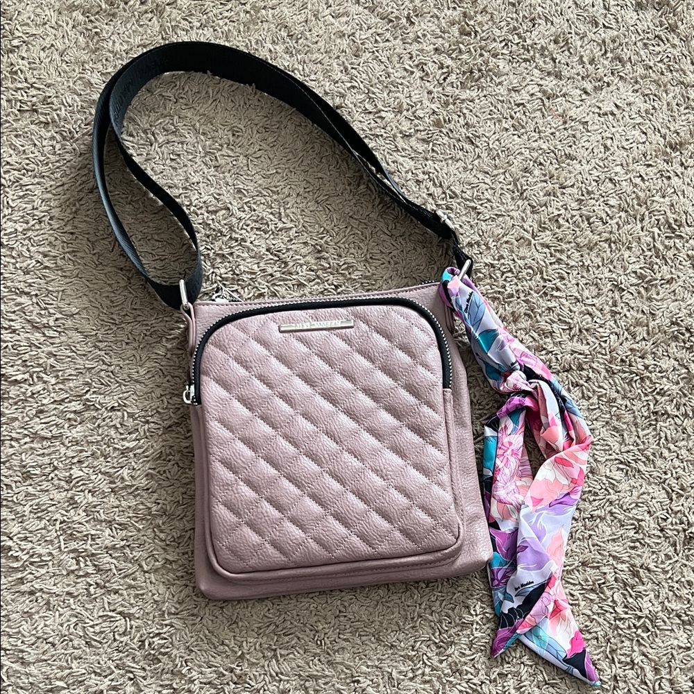 Steve Madden Quilted Mauve Crossbody Bag with Scarf